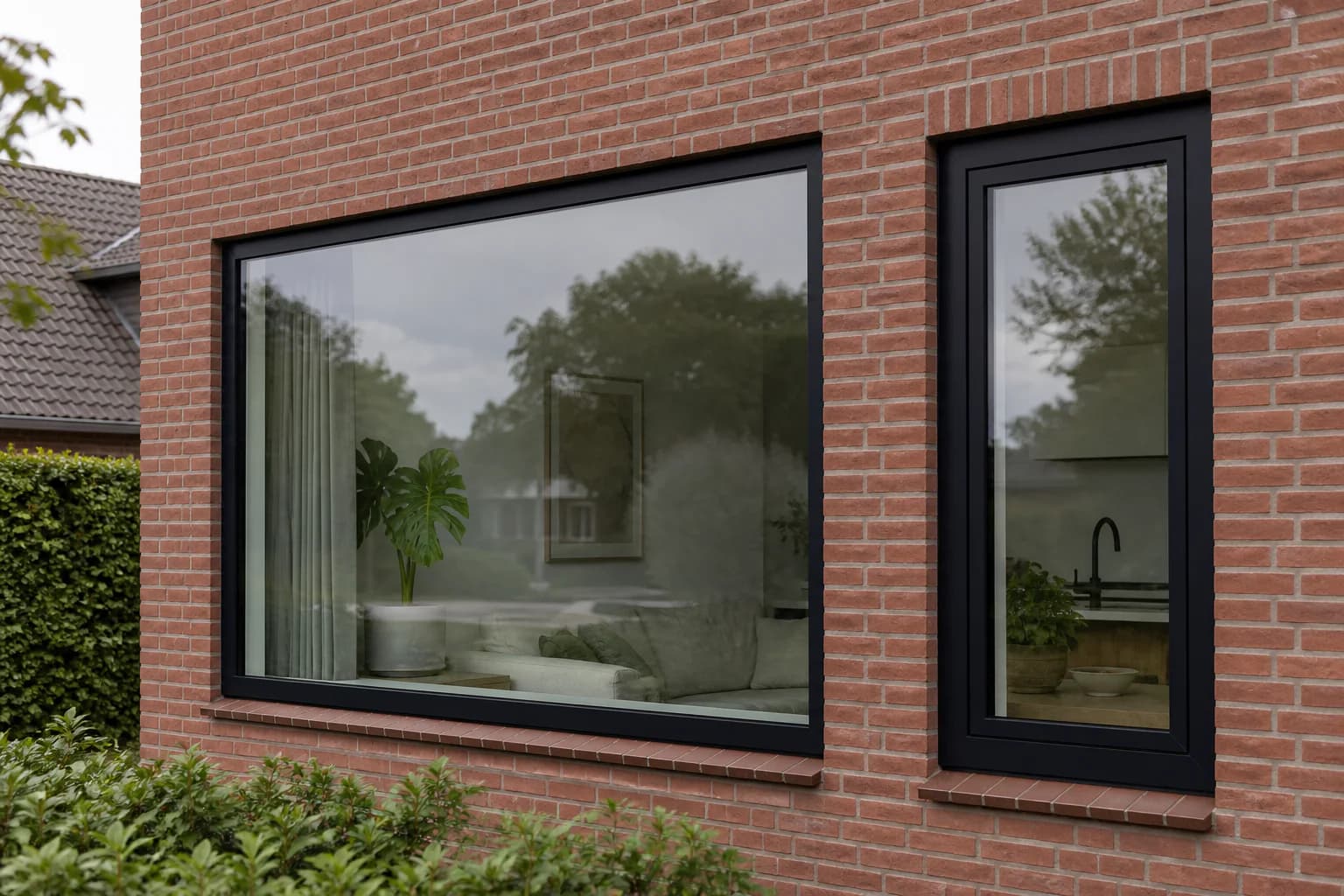 Donkere kunststof kozijnen in een lichte woning